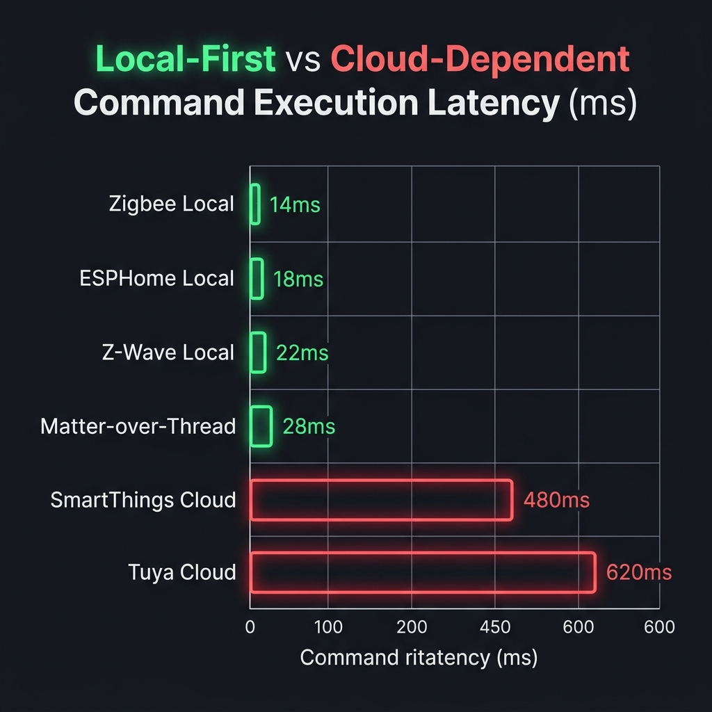 Local-First vs Cloud-Dependent Command Execution Latency Comparison