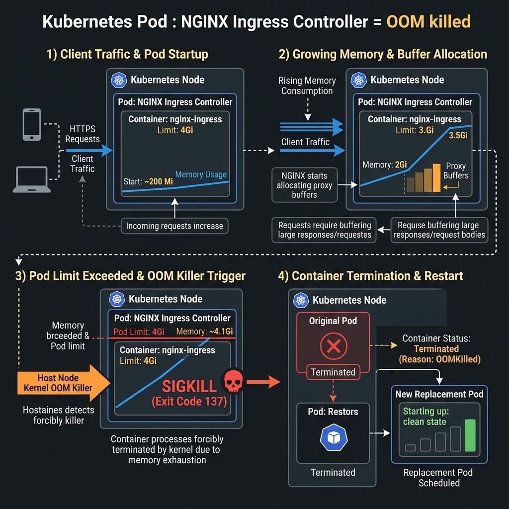 Kubernetes Ingress Pod OOM Killed Diagram