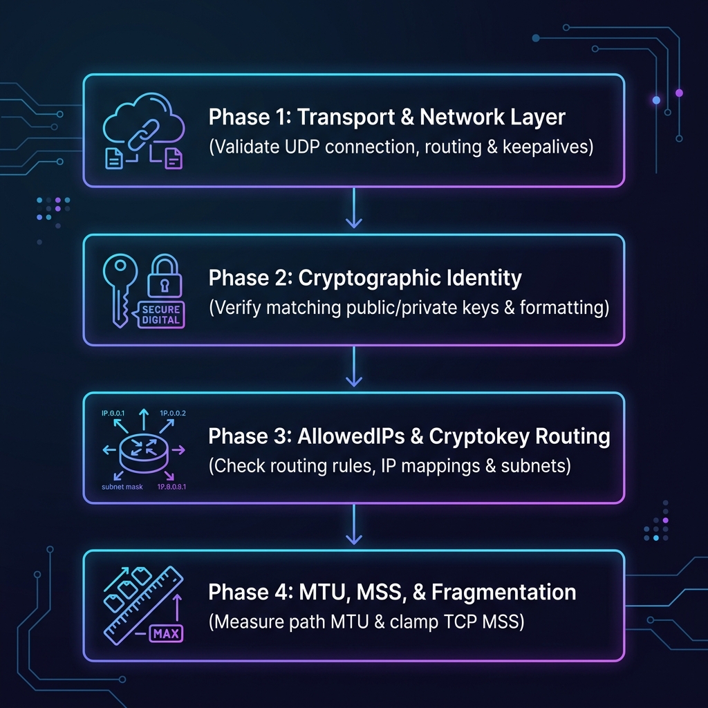 WireGuard Multi-Phase Diagnostic and Troubleshooting Workflow